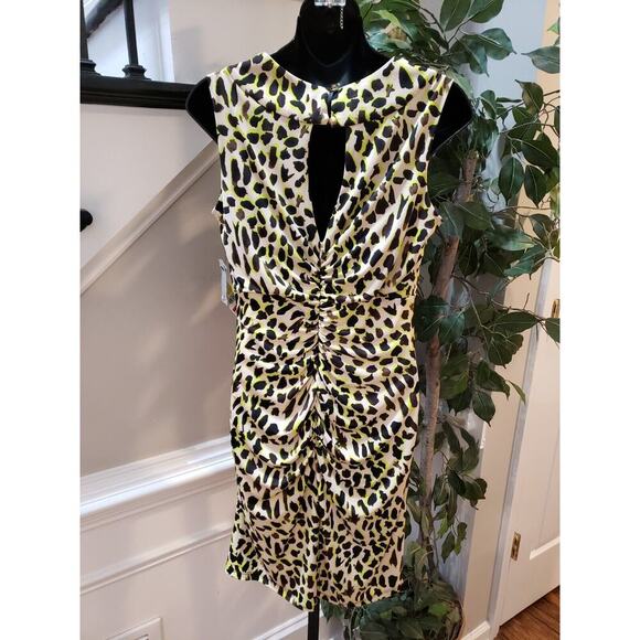 Thalia Sodi Womens Multi Stretch Leopard Print Keyhole Neck Knee Length Dress M - Picture 9 of 14